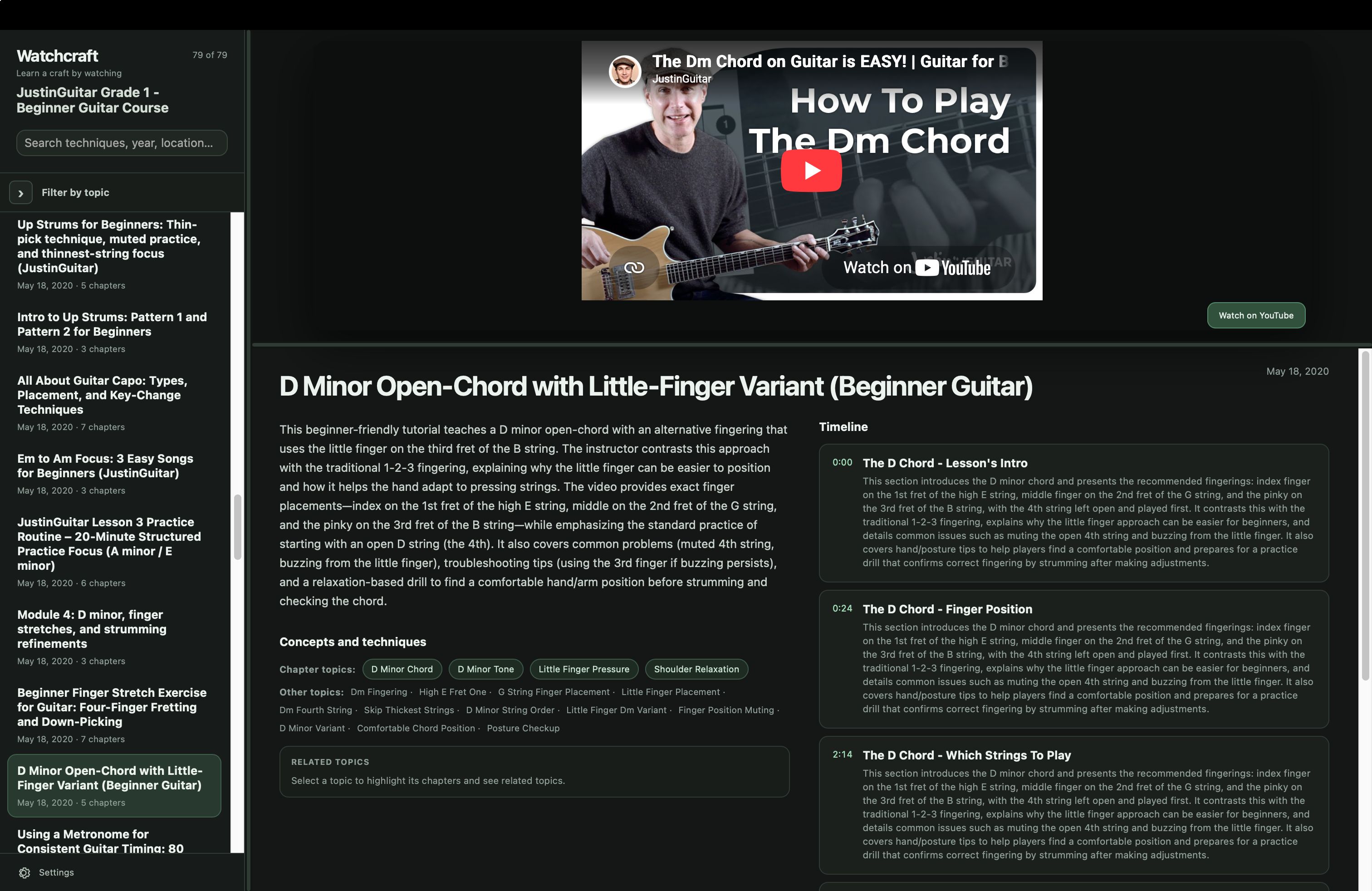 Beginner guitar collection showing a D minor chord lesson