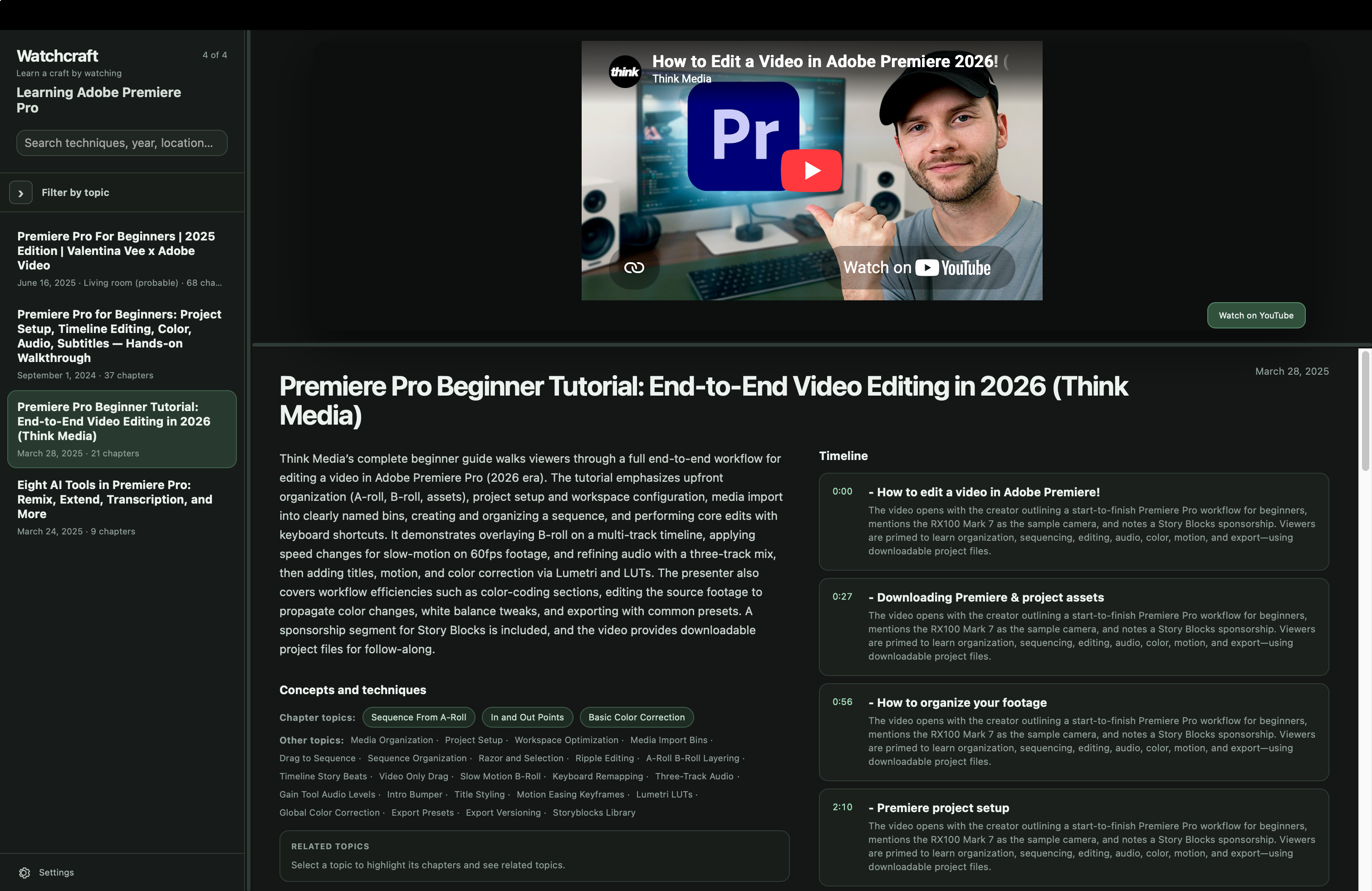 Premiere Pro collection showing a complete beginner tutorial